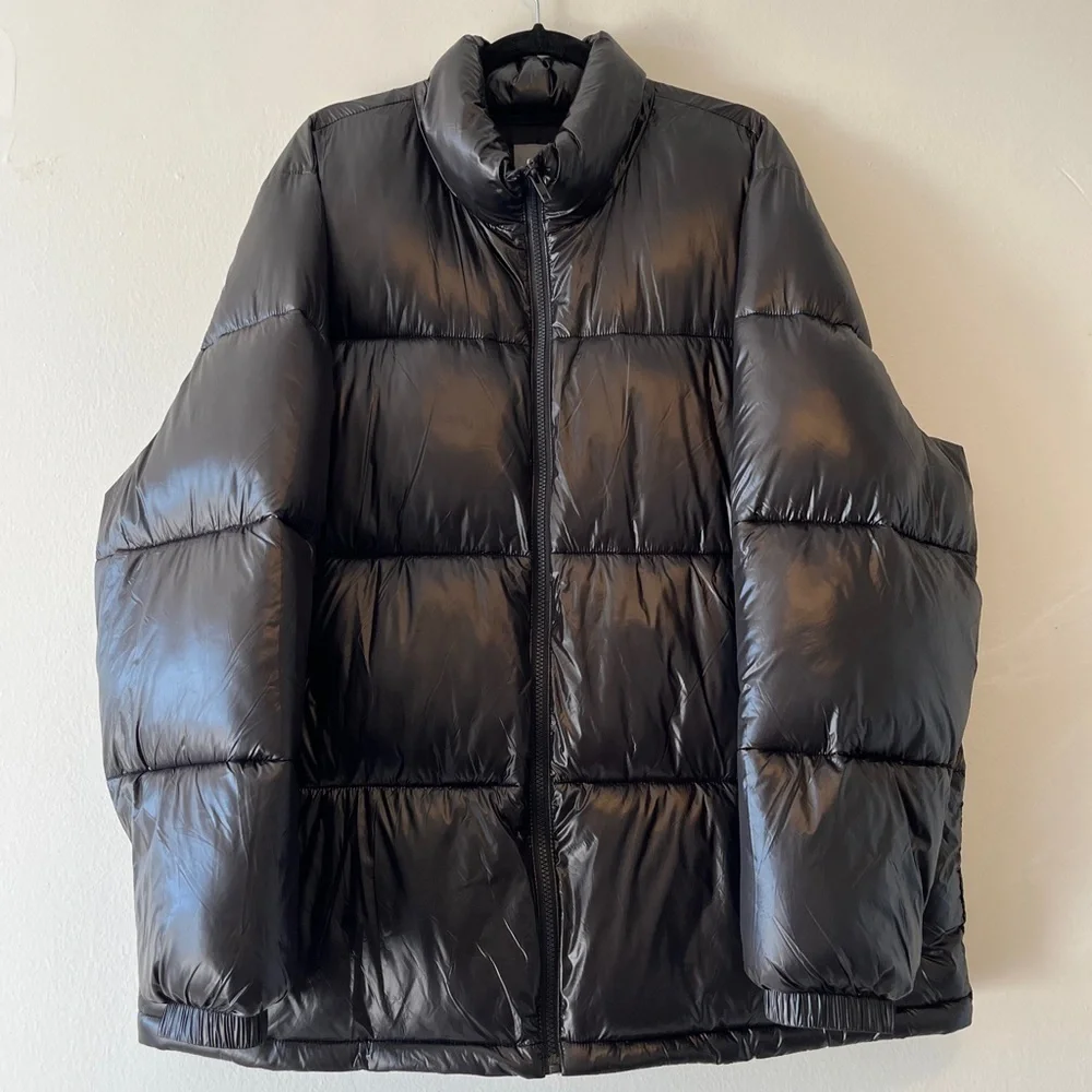 Gap Recycled Nylon Quilted Puffer Jacket Men's XL In High Shine Pri True Black - Picture 3 of 12